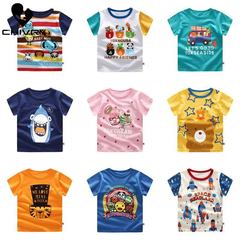 

Детская Хлопковая футболка с коротким рукавом, с мультяшным принтом