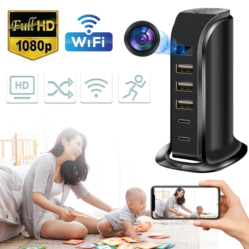 

USB Charger Camera WiFi Remote Monitoring HD 1080P Motion Detection Security Cameras Recording Video Nanny Cam for Home Office