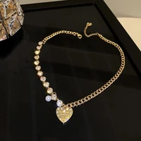 pearl heart shape stitching necklace 2022 new female hip hop cold wind clavicle chain summer style neck chain female