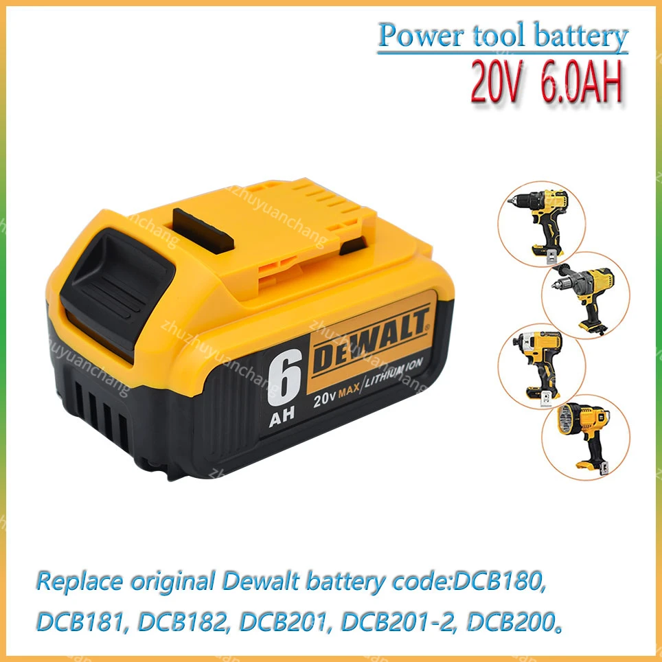 

100% Original For DeWalt 20V 6000mAh Rechargeable Power Tools Battery with LED Li-ion Replacement DCB205 DCB204-2 DCB206