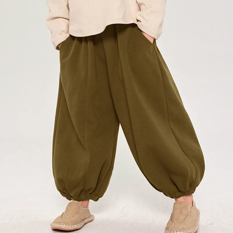 Повседневные брюки для мальчиков в Корейском стиле осень 2024 Детские однотонные