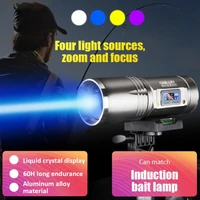 4 light sources blue uv white yellow light fishing flashlight waterproof usb rechargeable torch with bracket lanterna