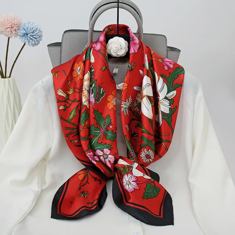 

Большой квадратный шарф Makome Satin 90, шелковый шарф, Женская универсальная шаль, шарф