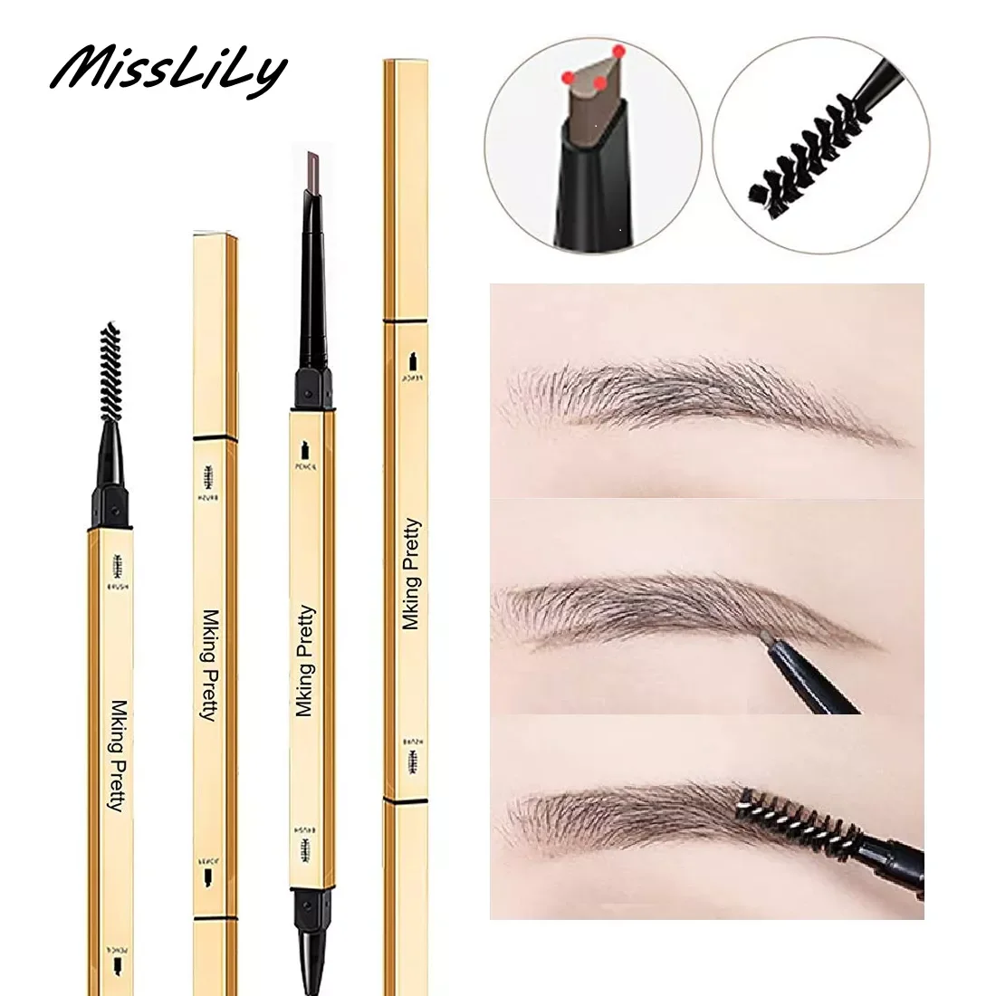 

Double Head Eyebrow Pencil Ultra Fine Triangle Long Lasting Waterproof 5 Colors Eye Brow Pen Tint Mascara Make Up Enhance Brown
