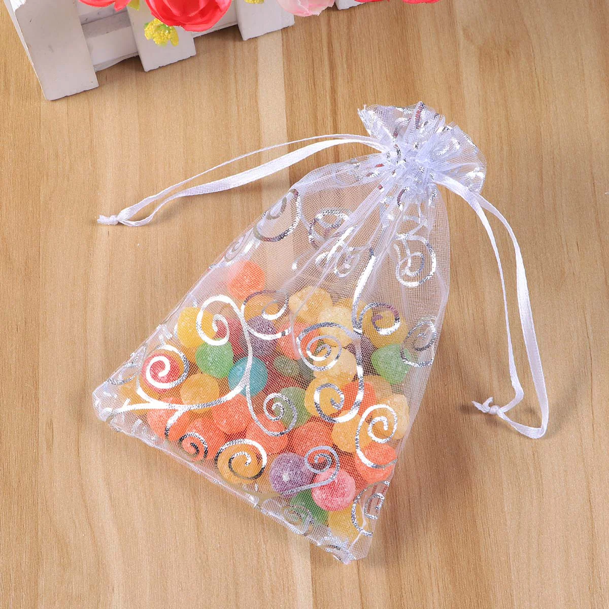 

50 Portable Roll Xmas Treat Bags Christmas Tree Decor Bags Holiday Treat Bags Jewellery Pouches Bags