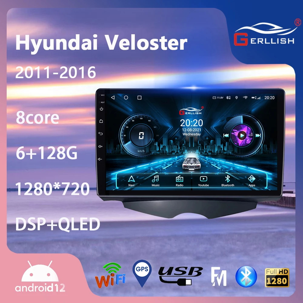 Gerllish Android navigation dvd player screen for Hyundai Veloster 2011-2016 with Auto Radio multimedia GPS |