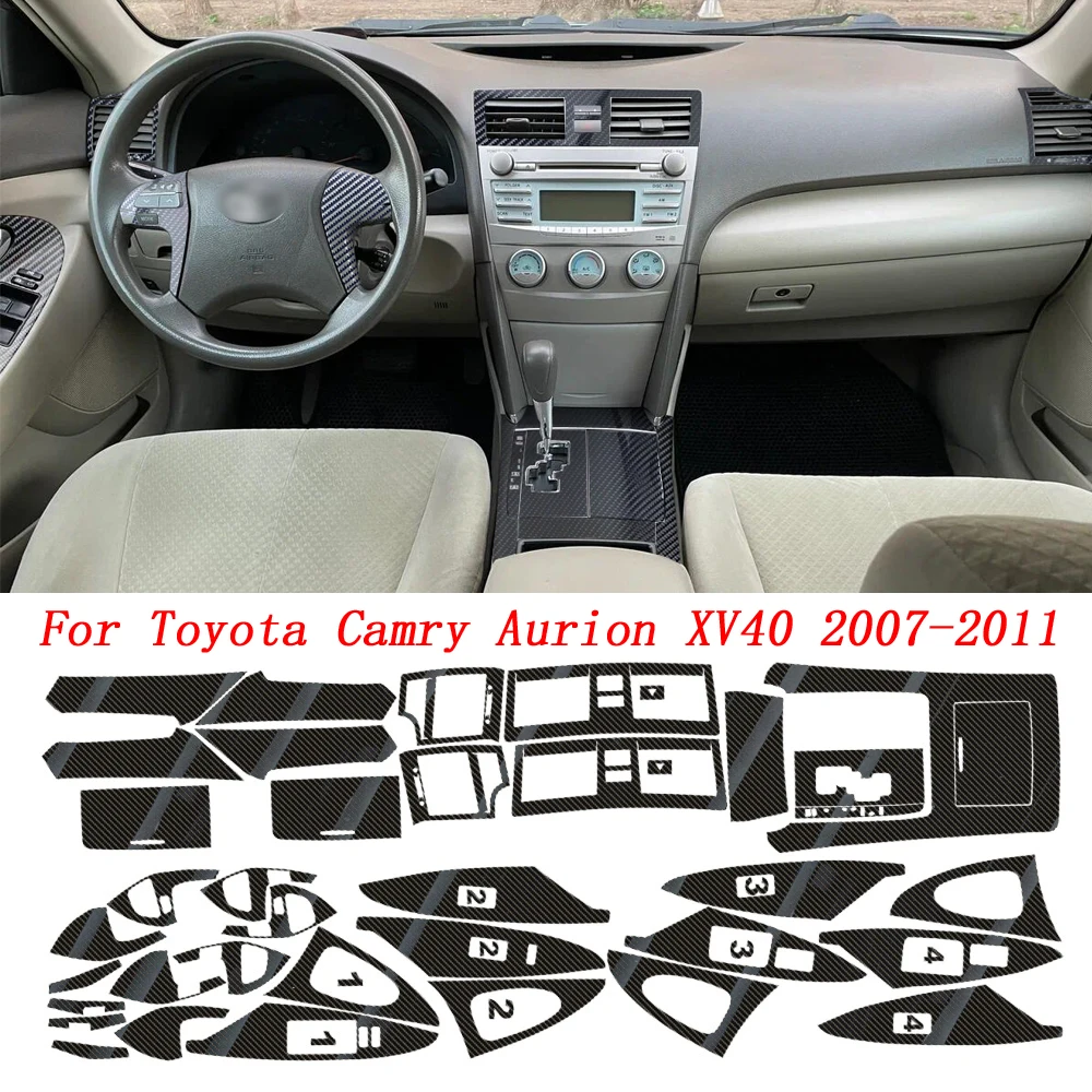 Фото Для Toyota Camry Aurion XV40 2007-2011 автомобильный Стайлинг из углеродного волокна салона автомобиля центральная консоль цветная молдинг наклейка наклейки детали №1