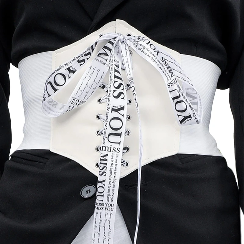

MXMB Gothic White Color Lift Up Female Waist Corset Wide Pu Leather Belt Women Fashion Slimming Waistband Adjustable Corsets