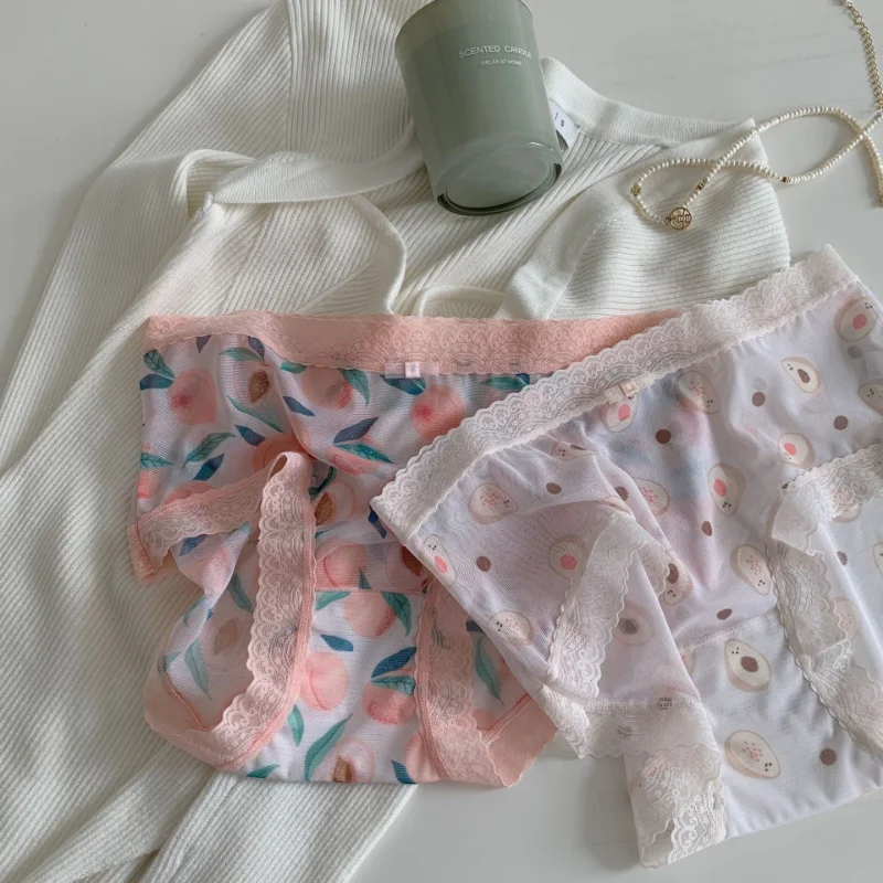 

New Fruit Mesh Traceless Sexy Breathable Comfortable Pure Cotton Wholesale Japanese Cute Lace Triangle Pants WOMEN Panties