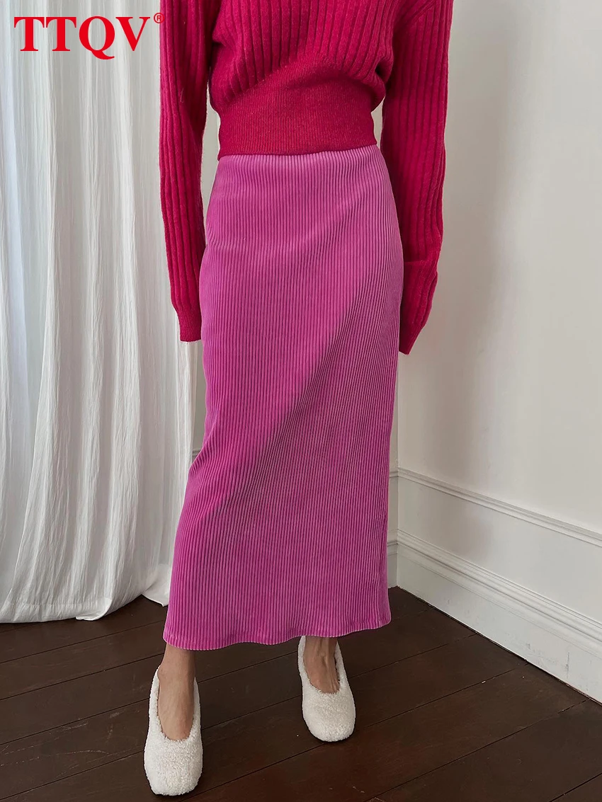 

TTQV Elegant Pink Simple Skirts For Women 2023 Fashion High Waisted Straight Skirts Casual Solid Ankle-length Skirt Streetwear