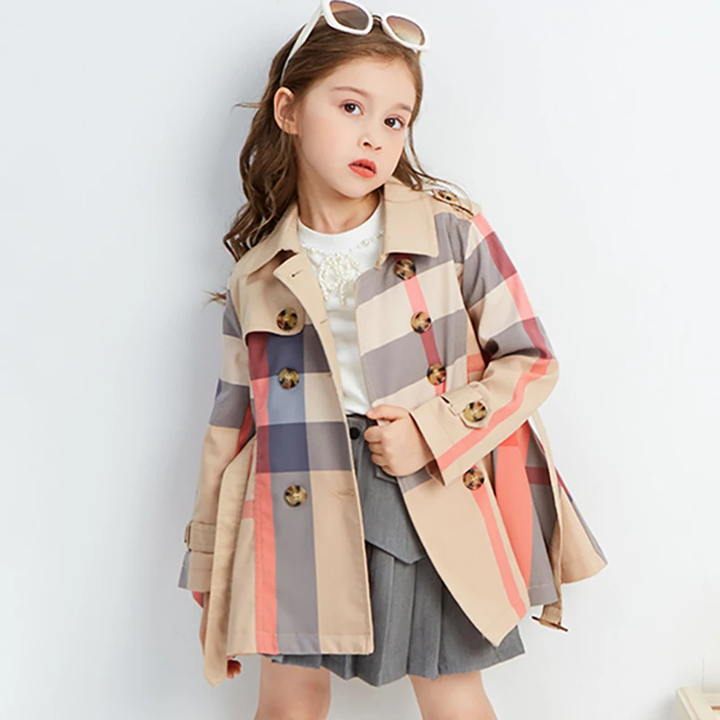 Autumn Winter Girls Trench Coat Teenage Long Sleeve Trench Jacket  Double Breasted Belted Windbreaker Kids Cute Coat For 2-12Y