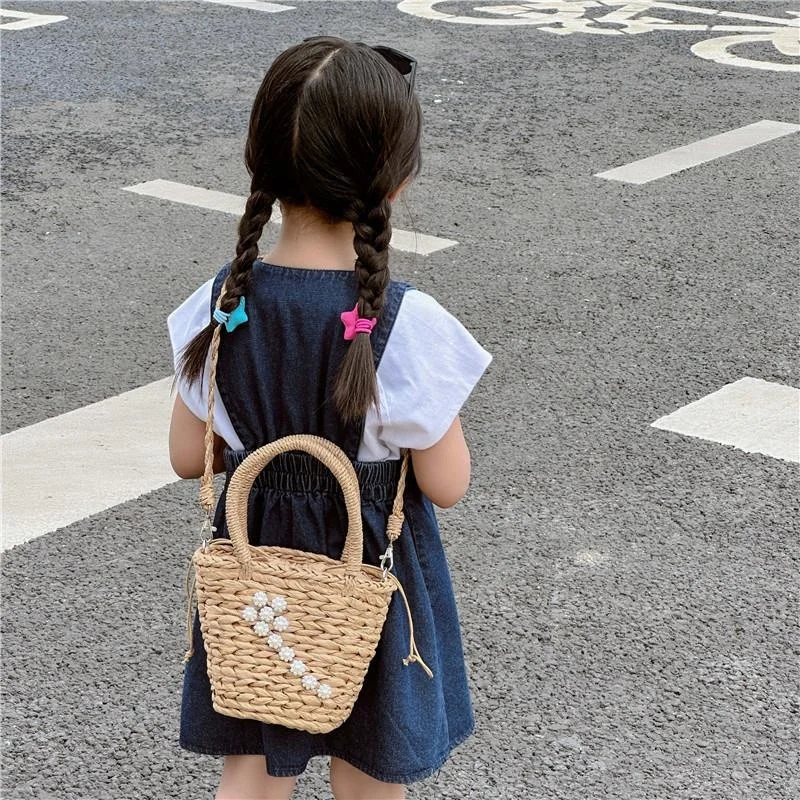 Mini Woven Bag For Girls Luxury Designer Kids Small Tote Bag Women Shoulder Crossbody Handbags Straw Basket Children Purse Candy