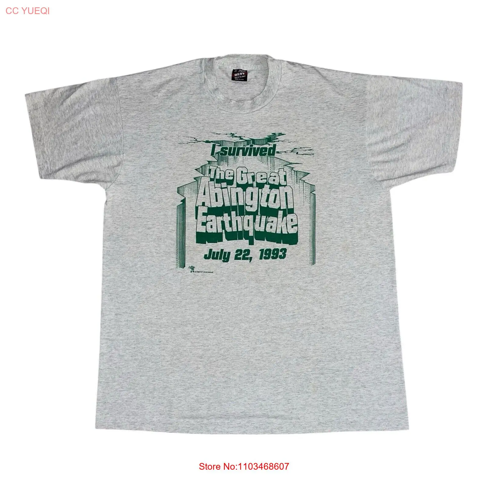 Винтажная футболка 90-х годов для взрослых XLarge I Survived The Great Earthquake Abington 1993 г.