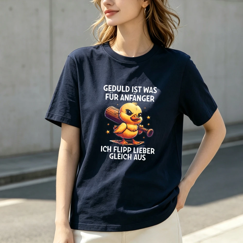 Фото Футболка Geduld Ist Was Für Anfänger с принтом Angry Duck Baseball Bat, с круглым вырезом, короткими рукавами, забавным слоганом, летняя футболка №3