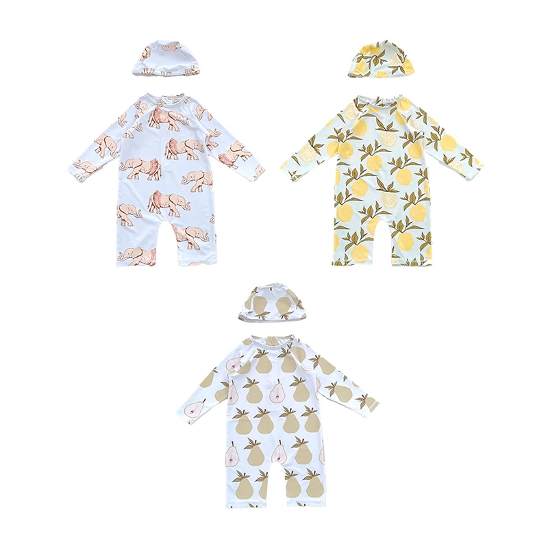 

Summer Children's One Piece Swimsuit Cartoon Fruit Print Baby Pool Suit Baby Boy Long Sleeve Sunscreen Beach Toddler Swimsuit