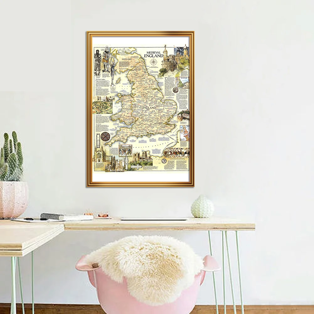 

Винтажный настенный постер 42*59 см, английская средневековая карта, HD Печатный виниловый холст, картина для гостиной, домашний декор, школьные принадлежности