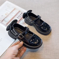 kids shallow loafers black girl sweet school shoes 2022 cute children fashion back bow non slip round toe shallow korean simple