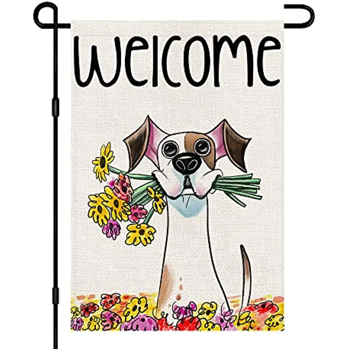 

New Welcome Spring Flower Garden Flag 12x18 Inch Double Sided Burlap Outside, Seasonal Floral Dog Sign Yard Farmhouse Outdoor
