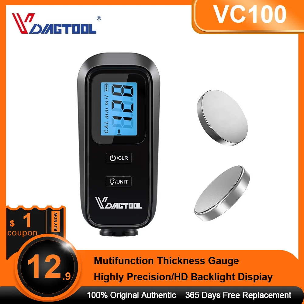 

VDIAGTOOL VC-100 Coating Thickness Gauge Digital Backlight Car Paint Electroplate Metal Coating Tester English Manual