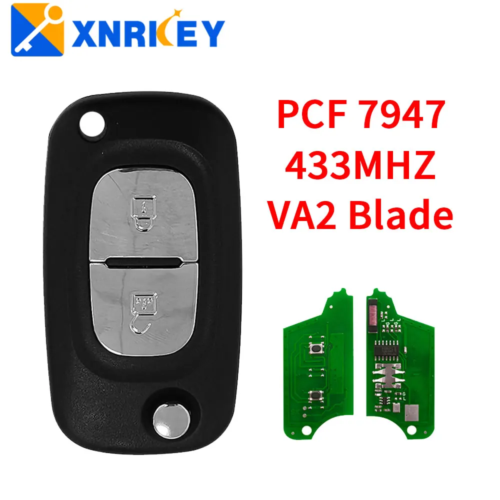 

XNRKEY 2 Button Remote Key PCF7947 Chip 433Mhz VA2 Blade for Renault Clio 3 Modus Master Kangoo Twingo