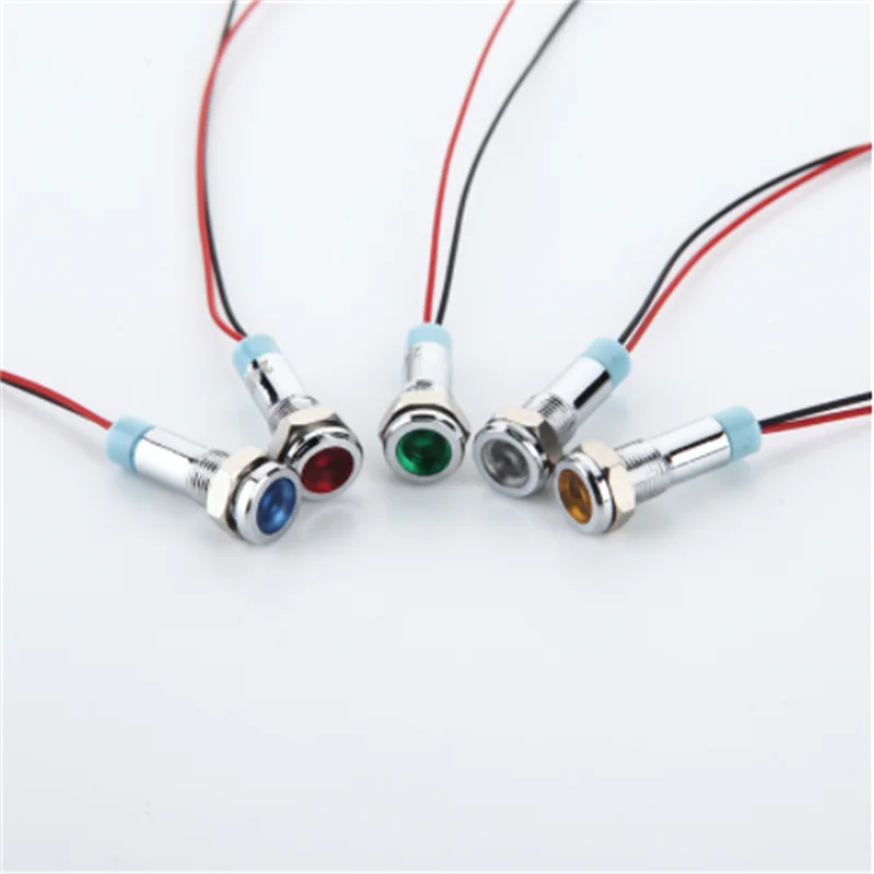 10pcs LED Metal Indicator light 6mm waterproof Signal lamp 12v with wire red yellow blue green white 6mm