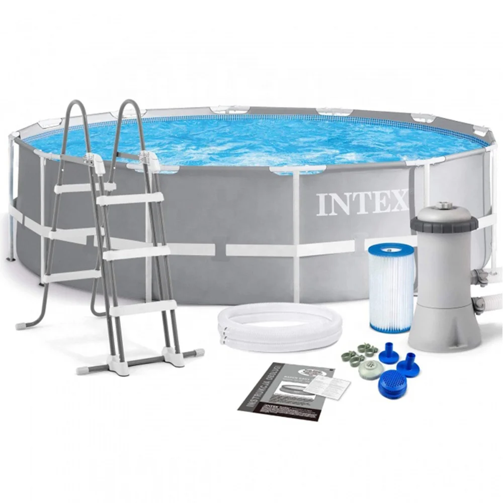 

INTEX 26716 12FT X 39IN Prism Frame Premium Pool Set Above Ground Steel Round Swimming Pool