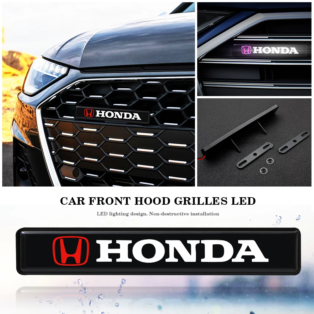 

Car Front Hood Grille LED Light Emblem Badge Decorative Lights For Honda Mugen Power Civic Accord CRV Hrv Fit Jazz Car Styling