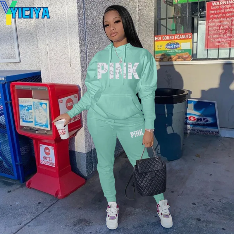 

YICIYA Sports Tracksuit Women's Home Clothes Pink Sweatshirts And Pants Two Peice Sets Sportswear Fitness Suit Hoodies Pantsuit