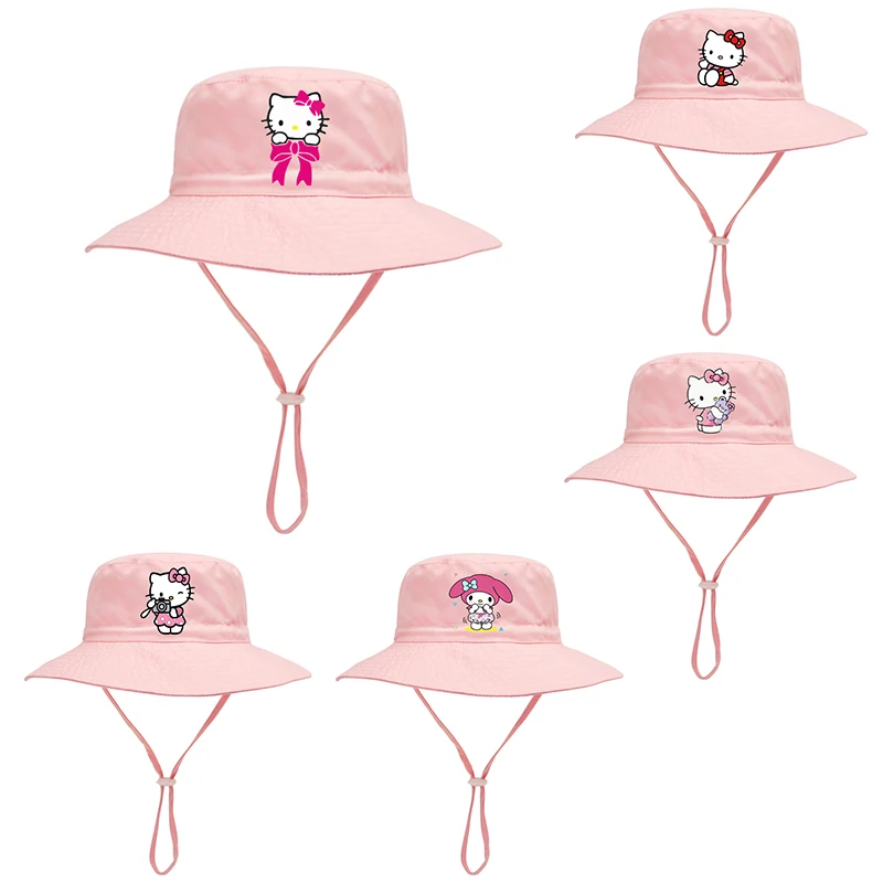 

Новинка кавайная детская Солнцезащитная шапка Hello Kitty Kuromi My Melody в стиле рыбака летняя дышащая шапка для умывальника в стиле аниме с героями м...