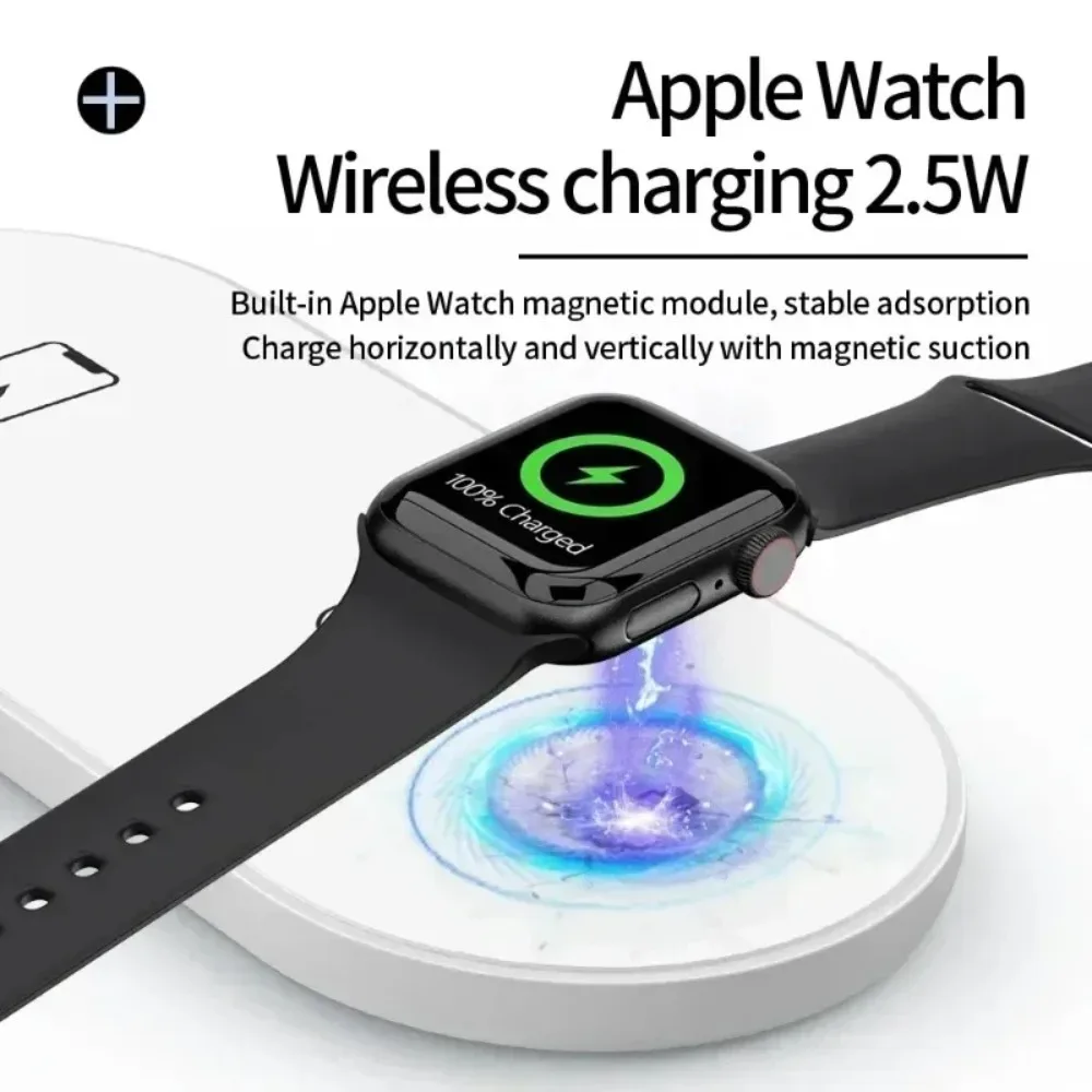 Фото Беспроводная зарядная станция 3-в-1 для iPhone, Apple Watch, AirPods Pro: быстрая зарядка для дома, офиса, путешествий и использования у кровати №5