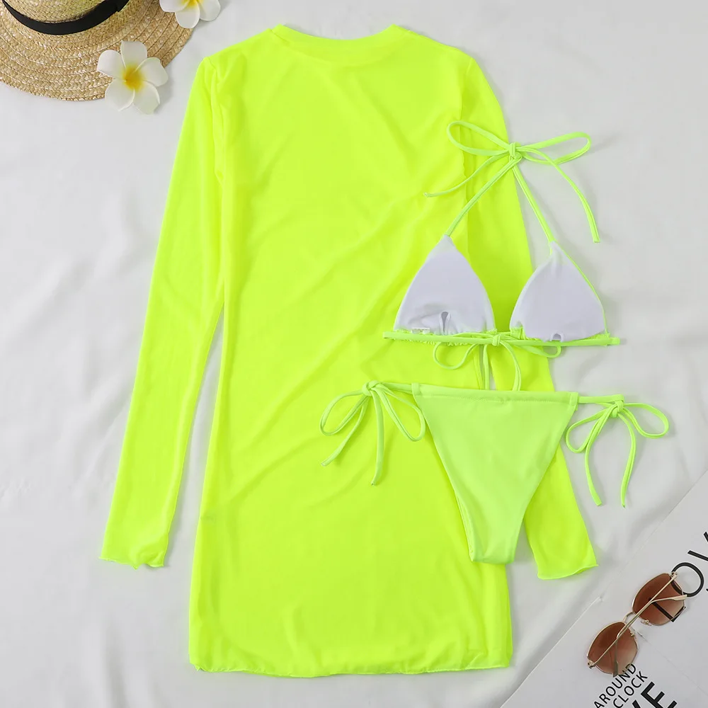 Сексуальный женский купальный костюм из 3 предметов однотонное Прозрачное