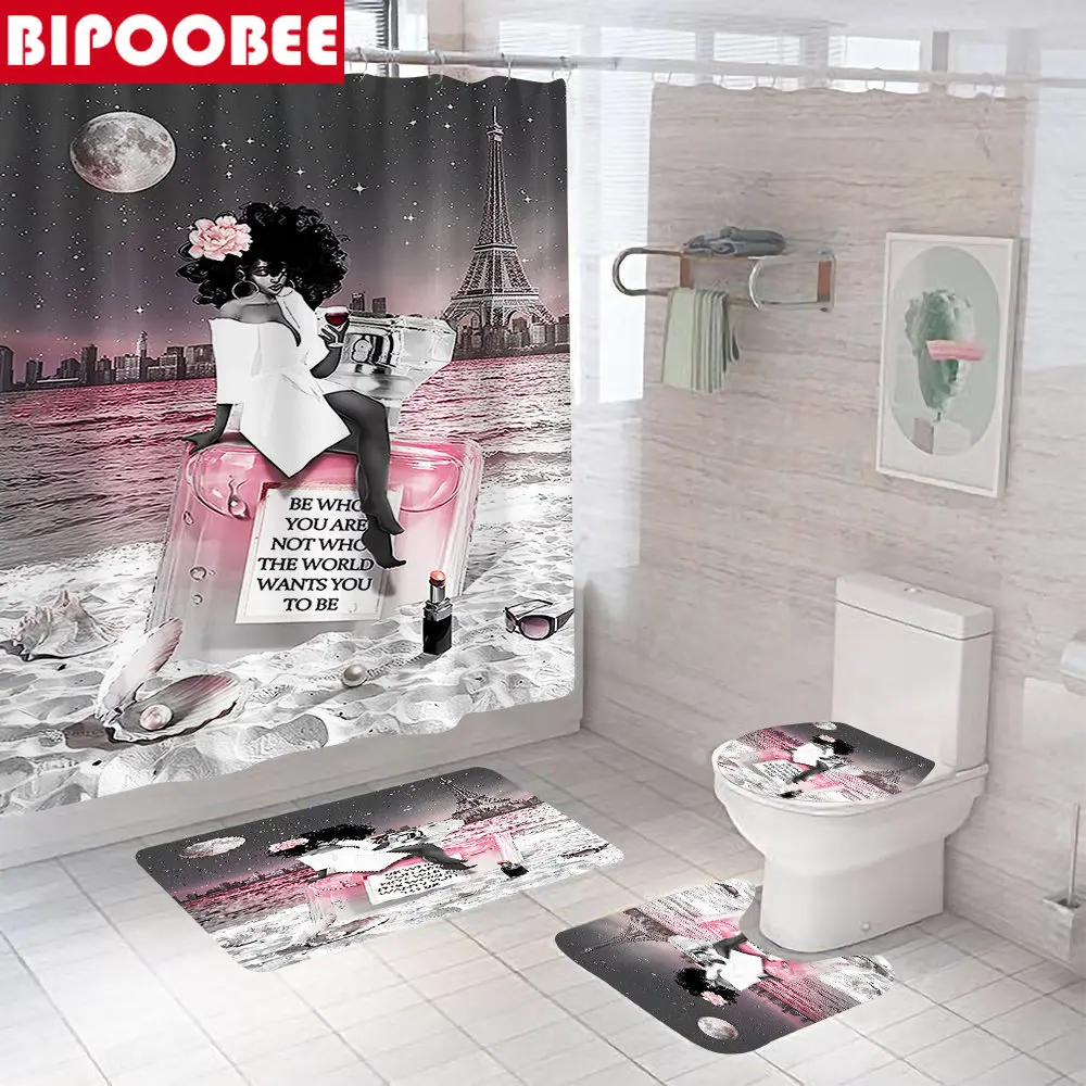 Розовая Сексуальная черная занавеска для душа девушек ванной комнаты крышка