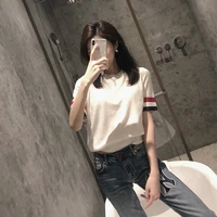 tb short sleeved knitted sweater womens spring and summer thin loose wool half sleeved t shirt short round neck top