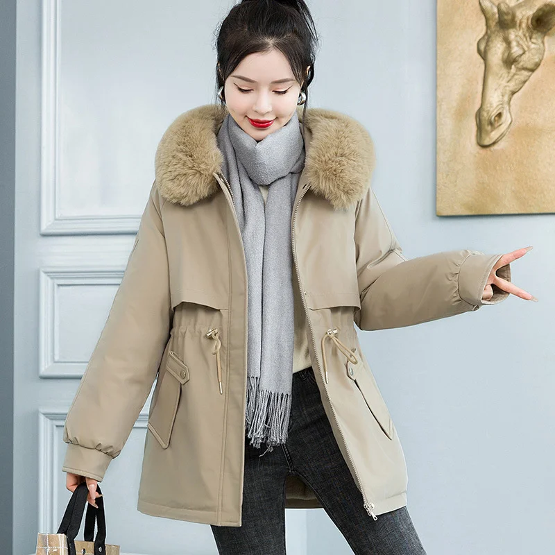 Casual Loose Hooded Parkas Winter Jacket Women 2022 New Fashion Solid Thick Fur Liner Coats Women Cotton Padded Clothes