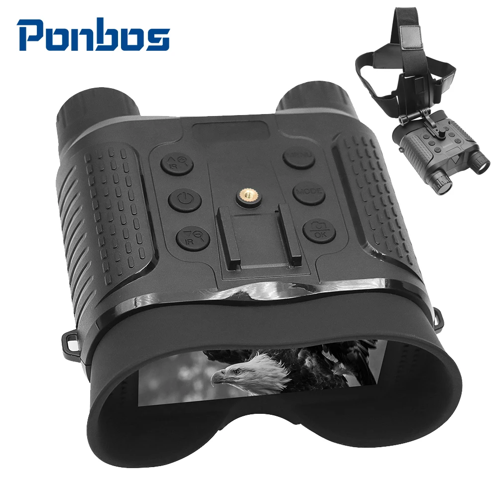 

Ponbos NV8160 Head-mounted Infrared Night Vision Binoculars Telescope 400M Full Dark 8X Zoom Digital Goggles for Hunting Camping