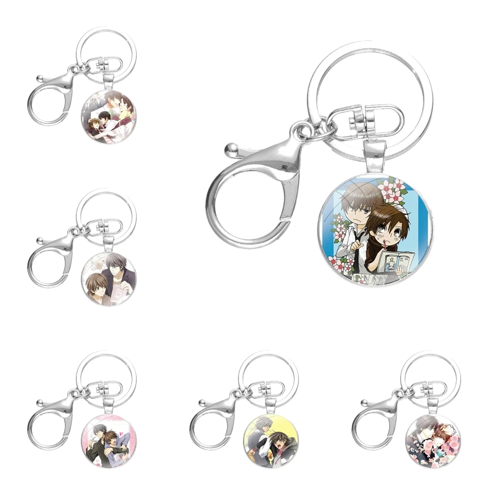

Keychains Handmade Glass Cabochon Alloys Key Rings Pendants Trinkets Fashion Cartoon Design Creative Sekai Ichi Hatsukoi