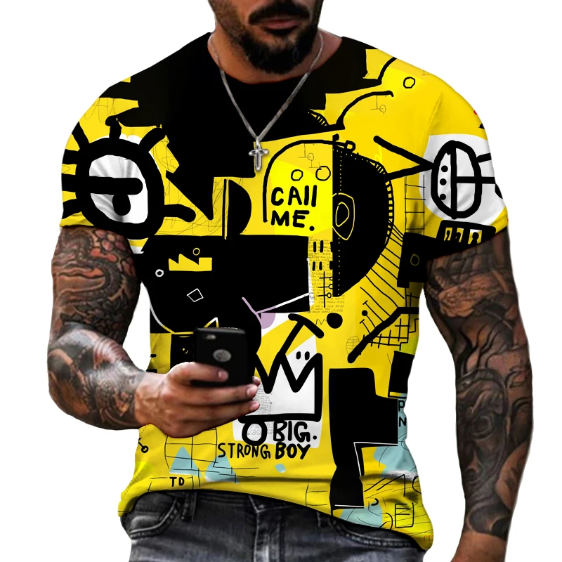 

Men's Street Trend T-shirt Retro Dark Multicolor Graffiti Stitching Fashion T-shirt Large Size Tshirt Miraculous Husband's Gift