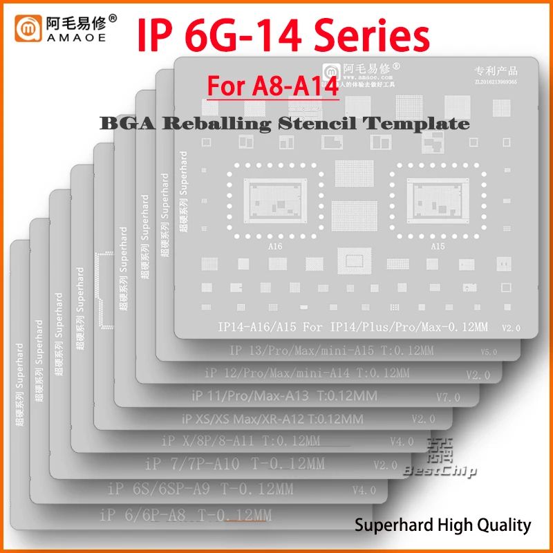 Amaoe High quality Chip BGA Reballing Stencil Kits Set for iphone 14 13 12 11 X/XS/XS max/XR/8/8P/7/6S/6/A15 A14 A13/12/A11/A10 images - 6