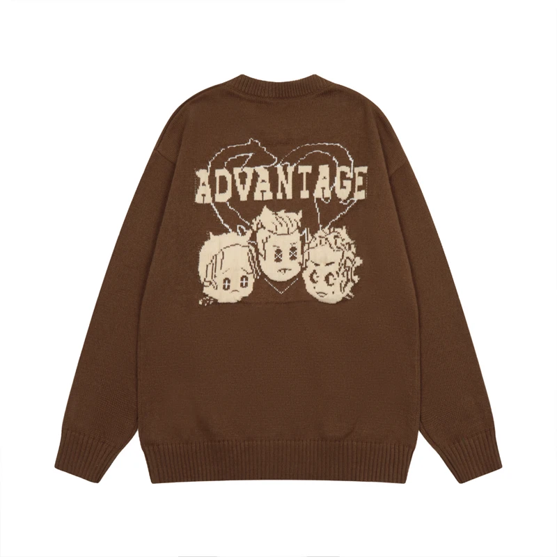 

Harajuku Retro Cartoon Kids Letter Crew Neck Pullover Men's Sweater Hip Hop Loose Oversized Kniited Streetwear Autumn Clothes