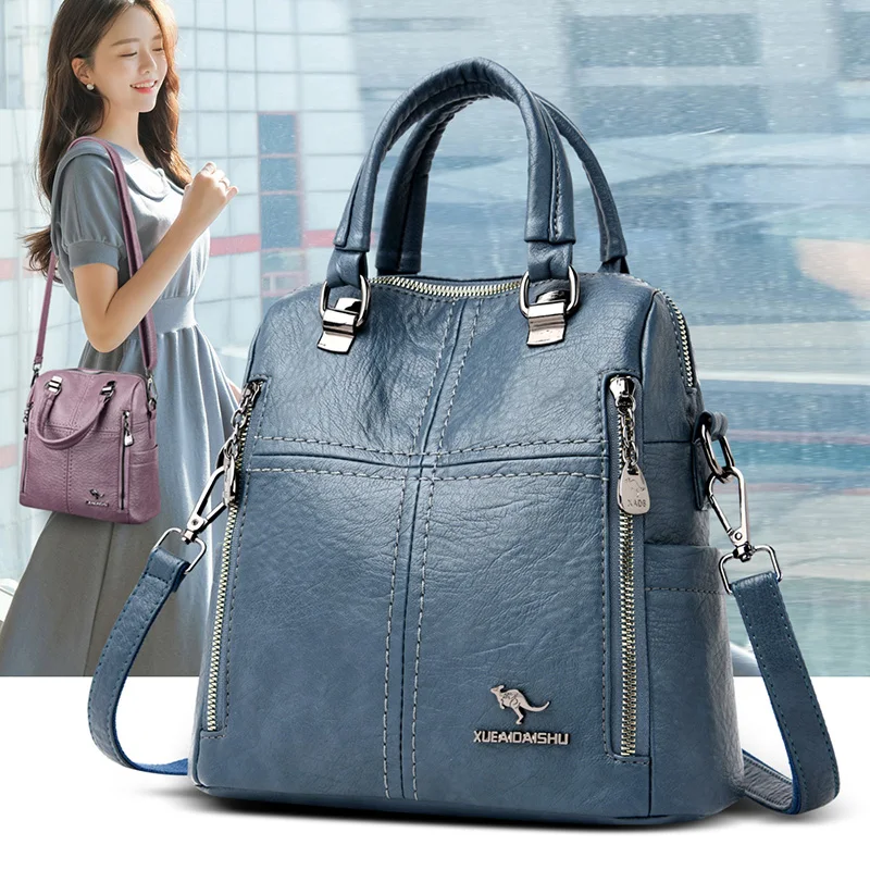 

Hot Koop Hoge Kwaliteit Lederen Rugzak Vrouwen Schoudertassen Multifunctionele Rugzak Schooltassen Voor Meisjes Rugzak Mochila