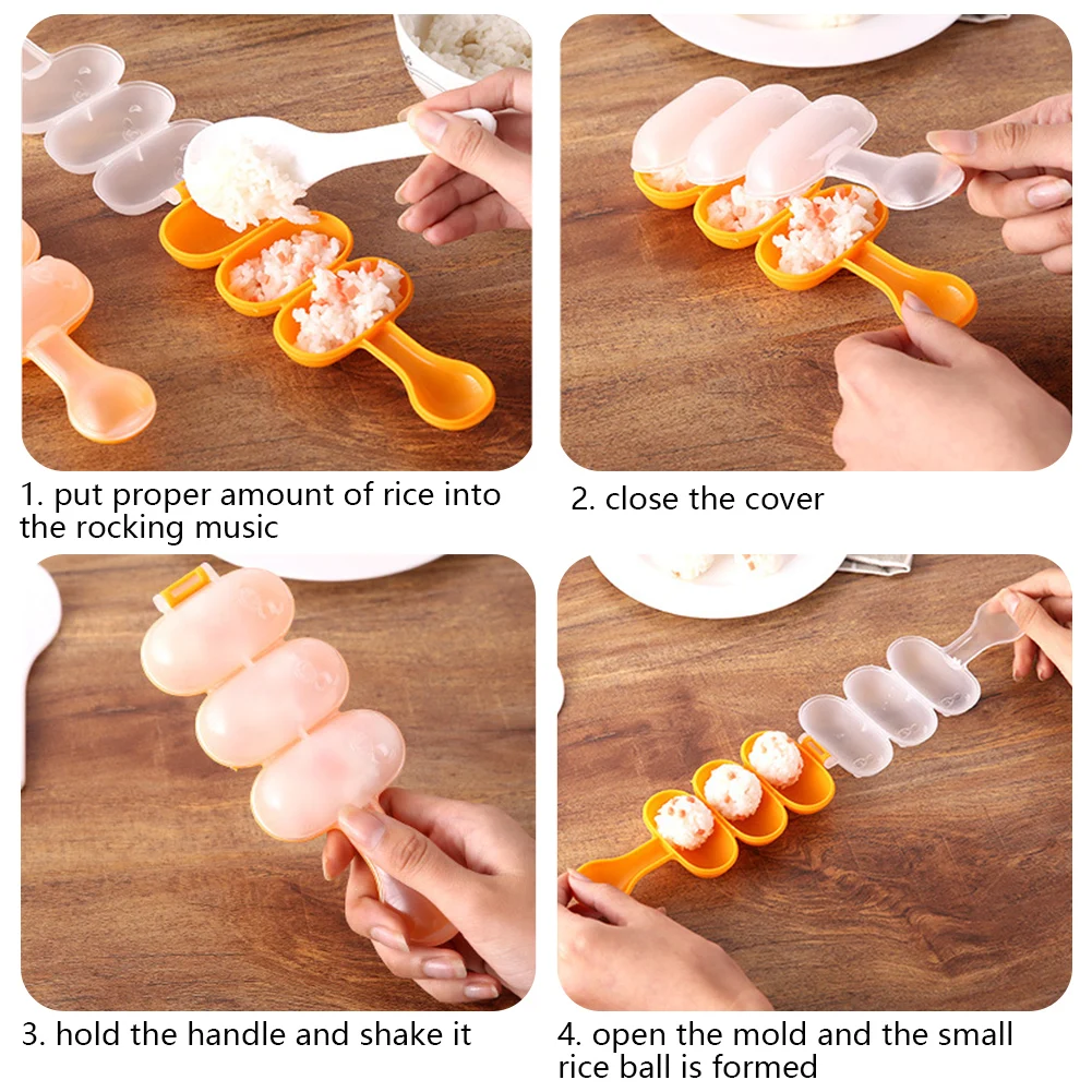 Lunch Kitchen Tool With Spoon Sushi Shaker ABS 3 Grids Kids Rice Ball Mold Easy Clean DIY Mould Durable Bento Maker images - 6