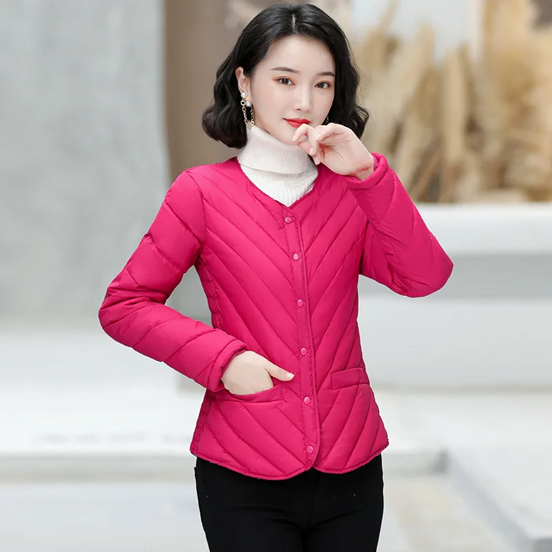 Wool Liner Winter Jacket Women Solid Long Sleeve Office Lady Puffer Jacket Thick Pink Parkas Casacos De Inverno Feminino