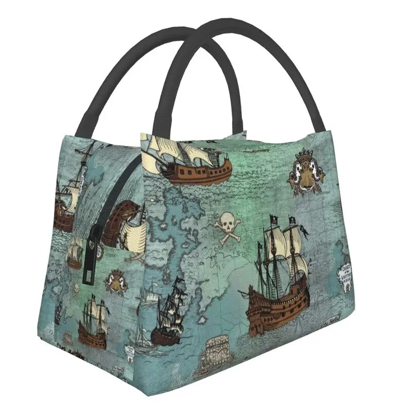 

Pirate Map Nautical Sea Print Insulated Lunch Bag for Work Office Skull Sailor Leakproof Cooler Thermal Lunch Box Women