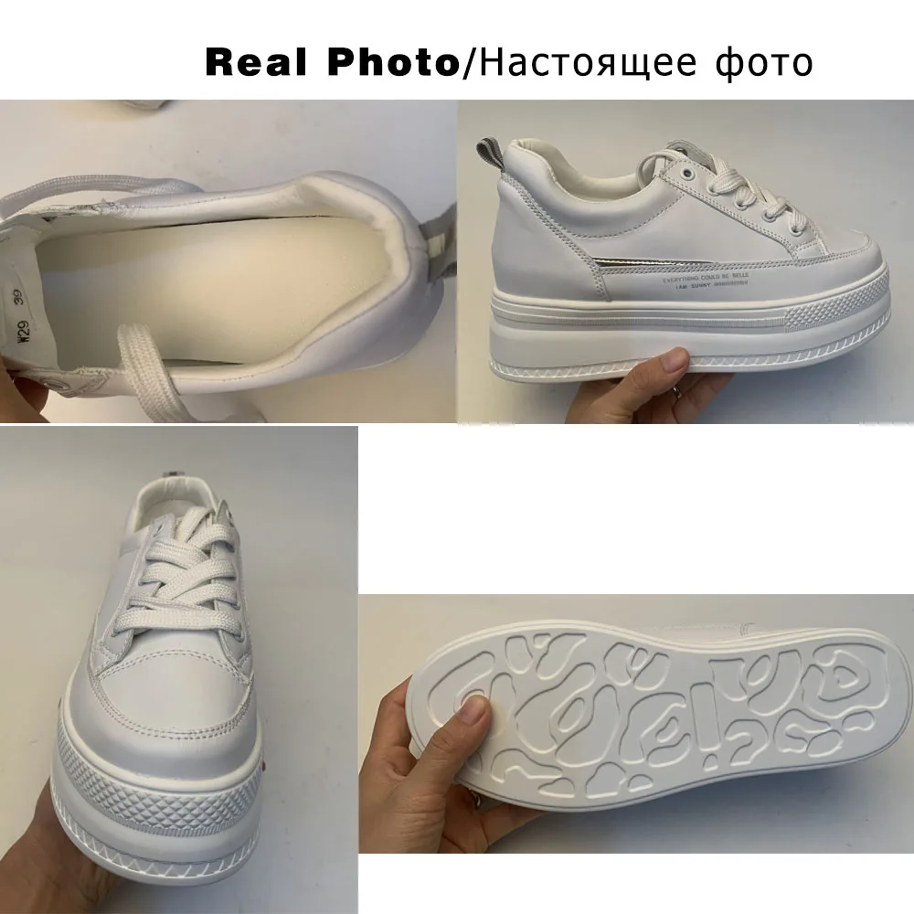 Fujin/7 см Женская повседневная обувь из микрофибры Белая на платформе со скрытым