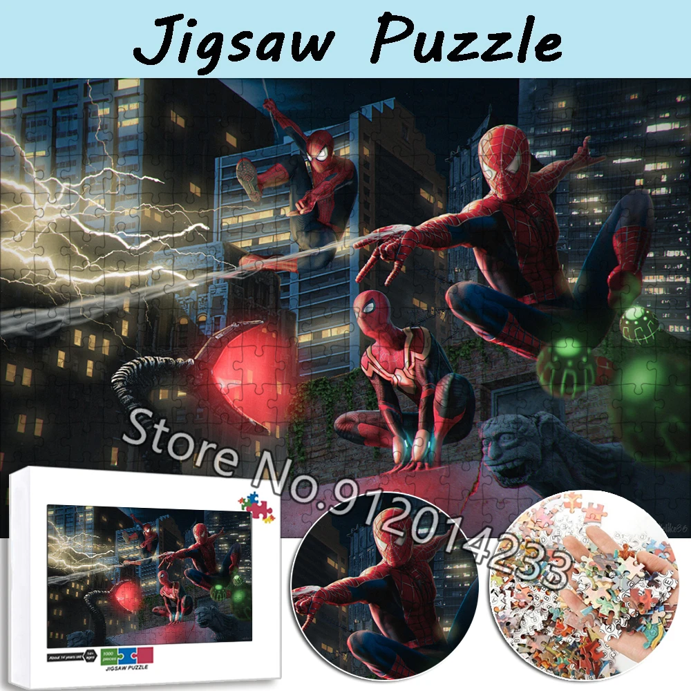 

Spiderman Puzzle 300/500/1000 Pieces Disney Marvel Movie Superhero Jigsaw Puzzles Adult Leisure Toy Difficult Challenge for Kids