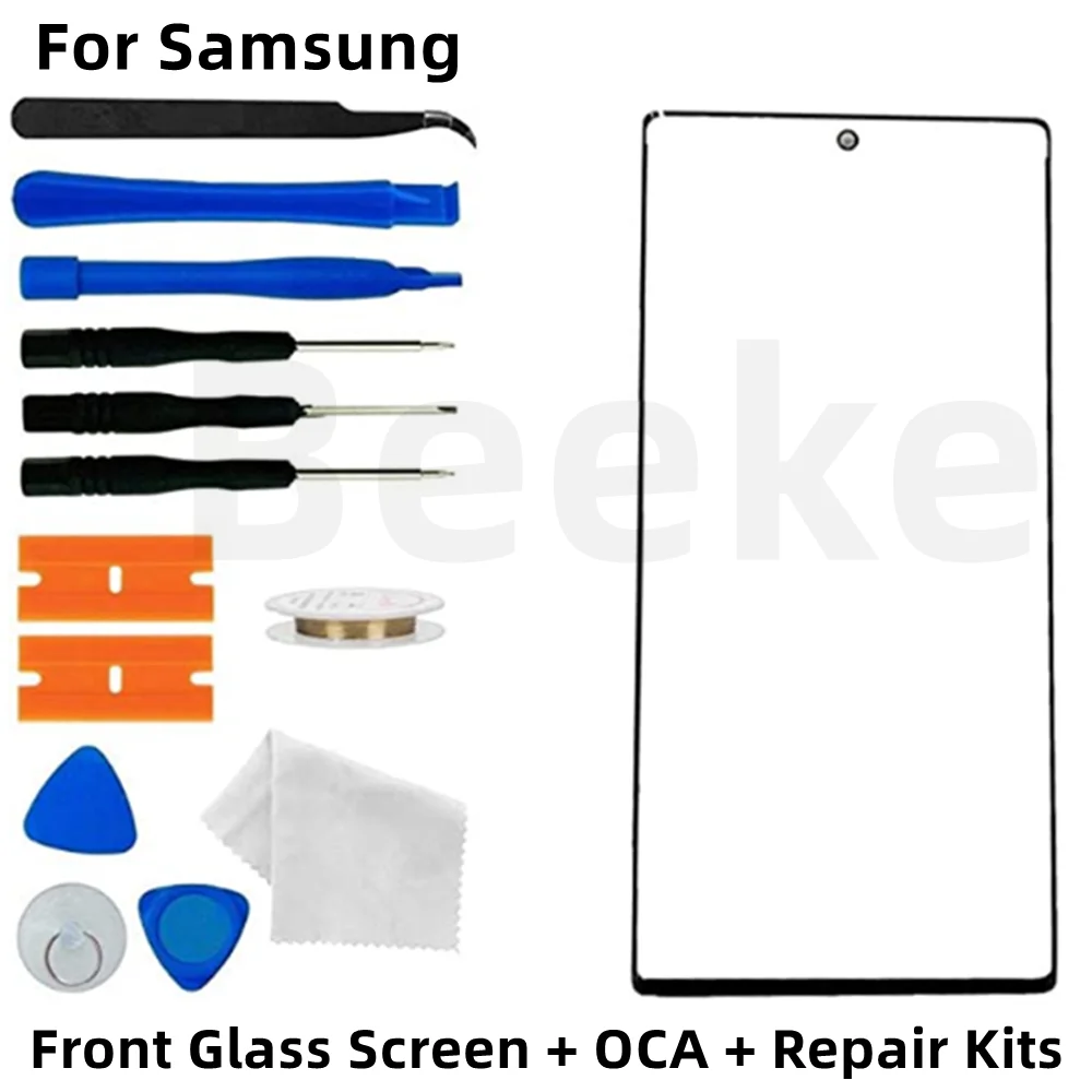Front Screen Glass + OCA For Samsung Galaxy S23 S22 S21 S20 S10 S9 Plus Note 9 10 20 Ultra LCD Display Touch Lens + Replace Kits