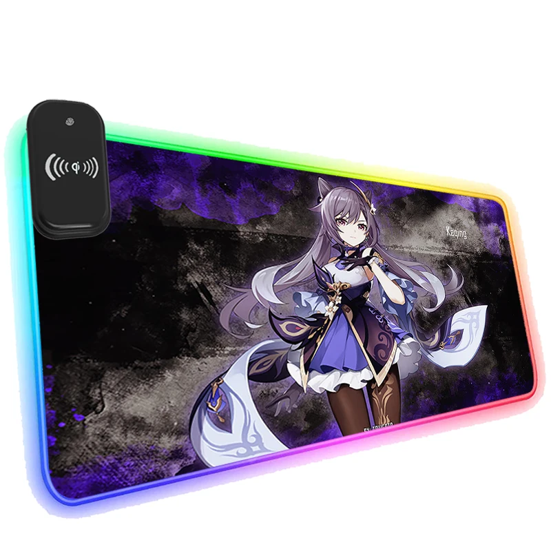 

Офисные аксессуары, Беспроводная зарядка телефона, RGB коврик для мыши со светодиодной подсветкой, игровой ударный коврик Genshin, большой Насто...