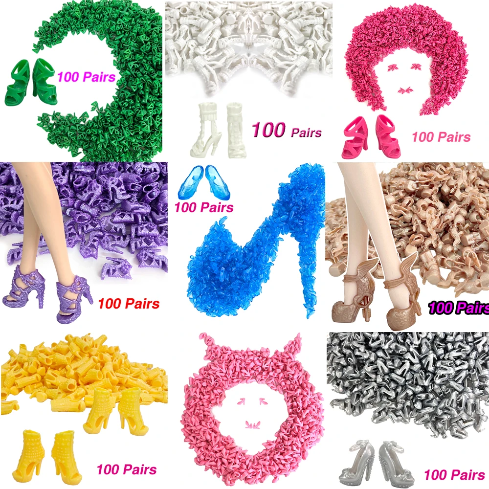 

NK Wholesale 100 Pairs Princess High Quality Noble Shoes Cute Heels Fashion Sandals For Barbie Accessories Doll Girl Gift Toy JJ