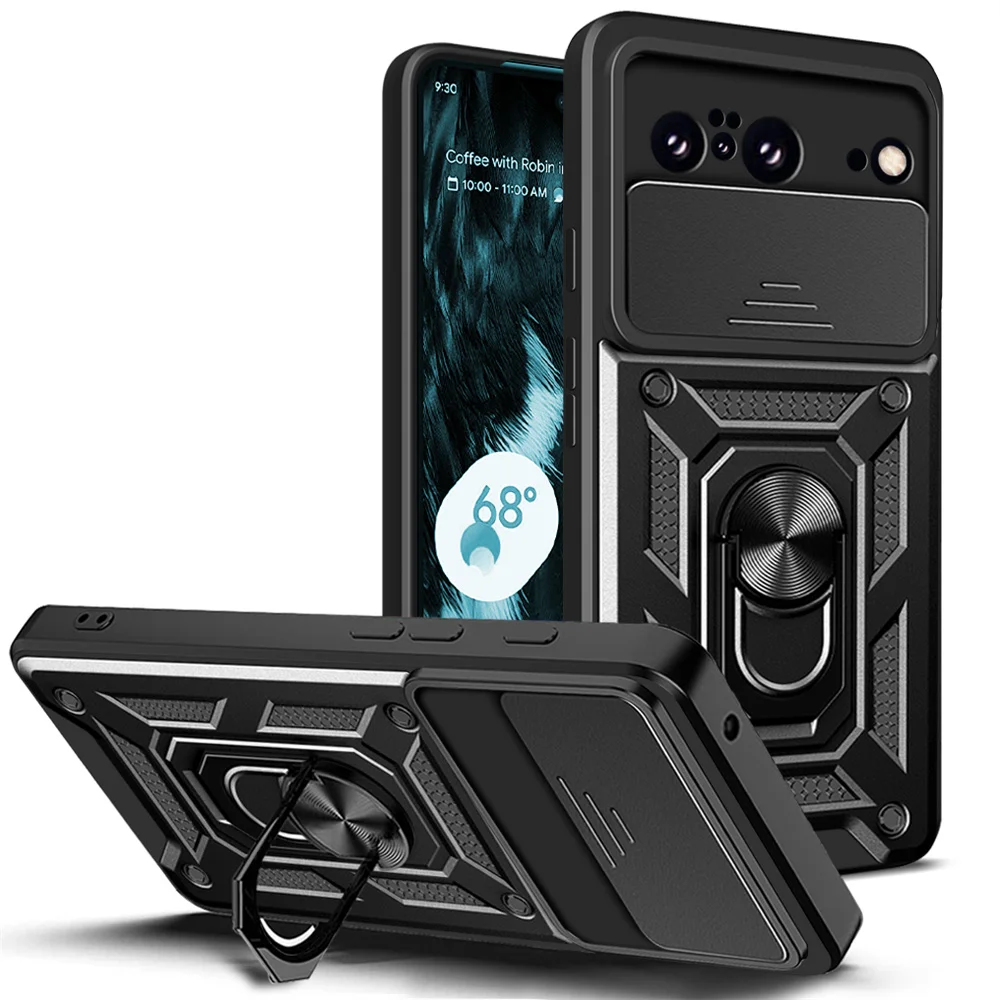 

Armor Back Cover for Google Pixel 8 Case Slide Push Window Camera Protect Pixel8 Case 2023 Magnetic Ring Stand Shockproof Fundas