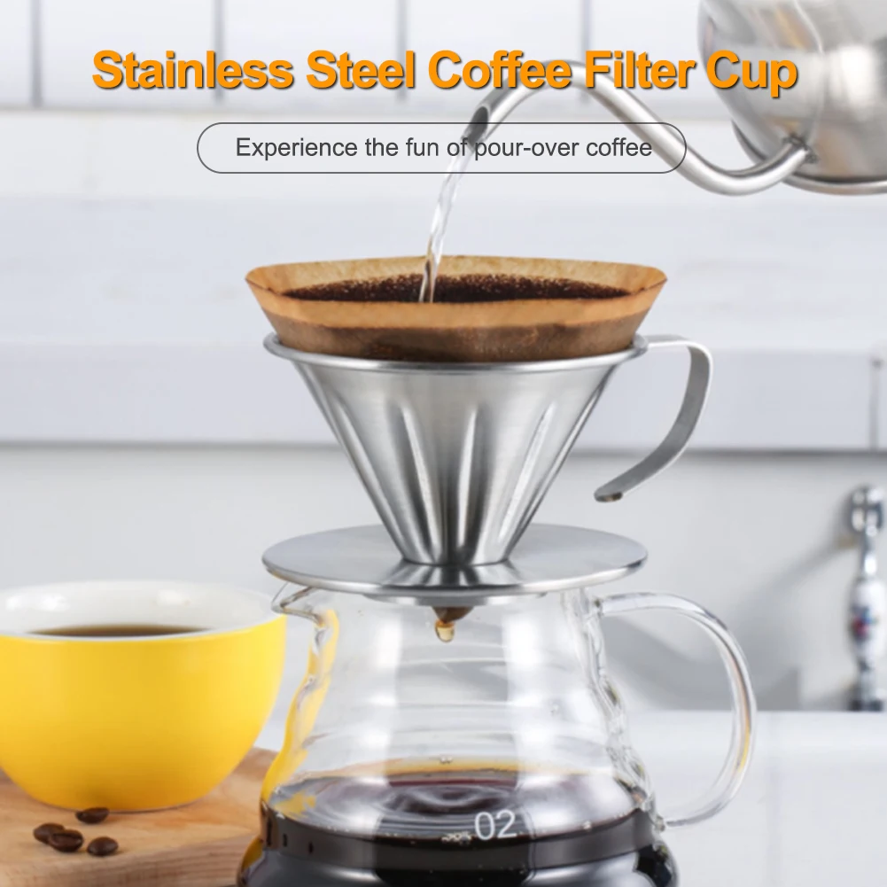 

304 Stainless Steel Coffee Dripper Cone Coffee Drip Filter Cup Permanent Pour Over Coffee Filters with Separate Stand Filter Cup